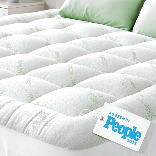 Ultra Soft Queen RV Size Mattress Topper - Viscose Made from Bamboo Pillow Top Mattress Pad for Back Pain Relief - Naturally Cooling for Hot Sleepers, Green