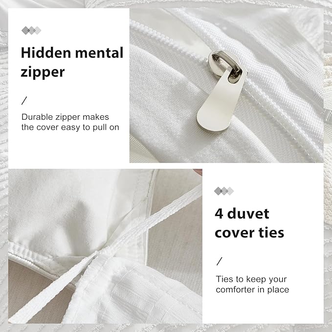 WARMDERN Boho Duvet Cover Set Twin Size,White Striped Duvet Cover Microfiber Bedding Set,2PCS Ultra Soft Breathable Lightweight Tuft Texture Pattern Duvet Covers with Zipper Closure(White,Twin)