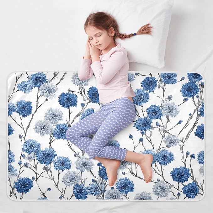 Waterproof Bed Pad Reusable Changing Pad Toddler Mattress Protector Large Pee Pad Baby Diaper Pad Soft Washable Liner Chinese Style Cornflower