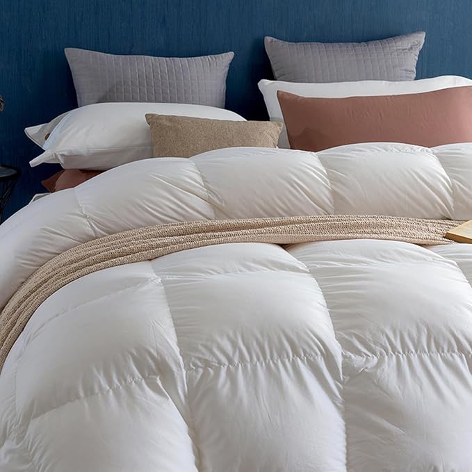 Royoliving Premium Feathers Down Duvet Insert Comforter King Size All Season Medium Warmth White 100% Cotton Cover with Corner Tabs (106x90, 60 oz)