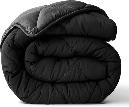 ViscoSoft Microfiber All Seasons Down Alternative Quilted Comforter - Cooling Breathable Premium Soft Reversible Microfiber Duvet Blanket, Black/Gray, Twin/Twin XL