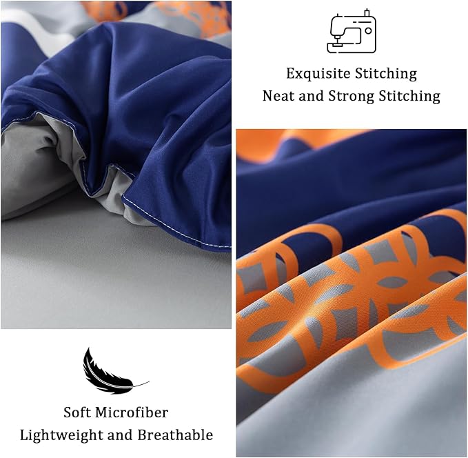 8 Pieces Bed in a Bag Stripe Comforter Set King Size,Blue Patchwork Striped Comforter with Sheets Set Soft Microfiber Boho Bedding Sets (Blue,Grey)