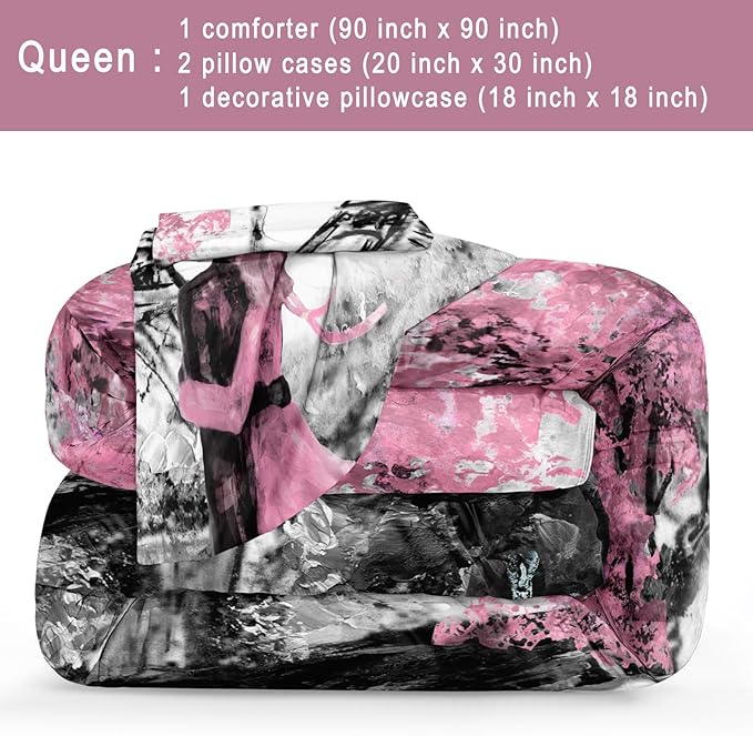Bedbay Eiffel Tower Comforter Set Queen Size Paris Bedding - Romantic Couple Lovers Printed Girls Women Pink and Grey Soft Lightweight French Style Duvet Set