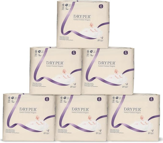 Baby Diapers, DRYPER Disposable Diaper Newborn Size 2 Diapers (9-18 lbs), 3D Leak Guards & Wetness Indicator, Ultra-Soft & Thin, Fast Water Absorption Nappies, 162 Count