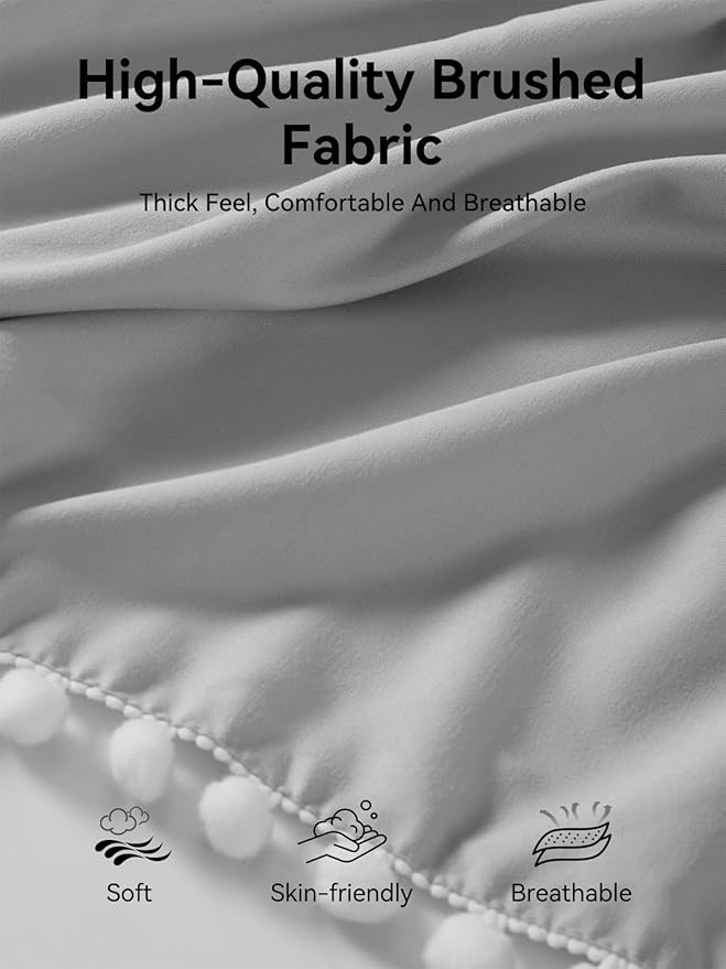 TILLYOU Baby Crib Skirt Girls Boys, Ruffled Bed Skirt with Pompoms, 28”x 52”, 14'' Drop, Gray