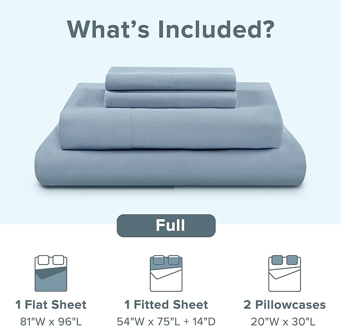 Comfort Spaces 100% Cotton Sheet Set Breathable, Lightweight, Soft with 14" Elastic Pocket Fits up to 16" Mattress, All Season Cozy Bedding, Matching Pillow Case, Full Blue 4 Piece