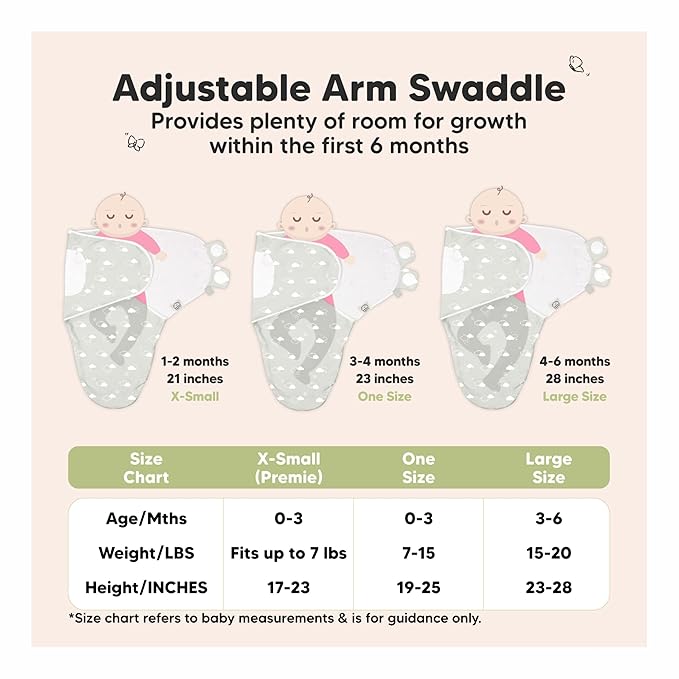 Baby Swaddle Sleep Sacks with Zipper - 3-Pack Swaddles for Newborns 3-6 Months, Infant, Baby Girls, Boys, Soft & Durable Newborn Sleep Sack, Easy Diaper Change Swaddling Blanket (Cloud, L)
