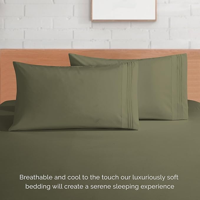 Elegant Comfort Luxurious 1500 Premium Hotel Quality Microfiber 4-Piece Sheet Set, 18-24 Inches Deep - Extra Deep Pocket Sheets - Ultra Soft 4PC Deep Pocket Sheets, California King, Sage/Green
