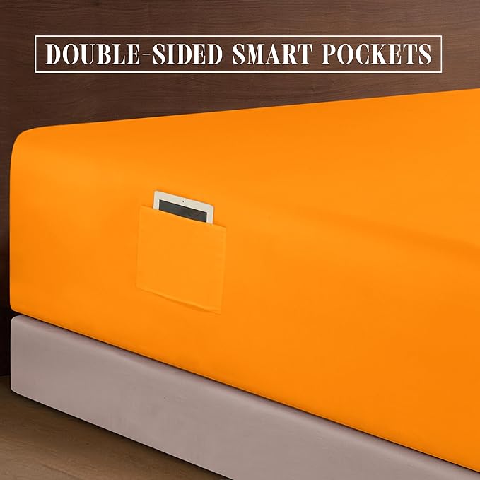 Elegant Comfort Luxurious 1500 Premium Hotel Quality Microfiber 4-Piece Sheet Set, 18-24 Inches Deep - Extra Deep Pocket Sheets - Ultra Soft 4PC Deep Pocket Sheets, Full, Orange