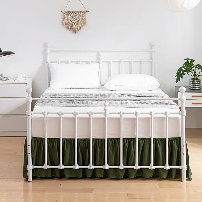 Bed Skirt Queen Size Ruffled Bed Skirt with Split Corners, 14 Inch Drop Dust Ruffle Bed Skirt with Platform, Green