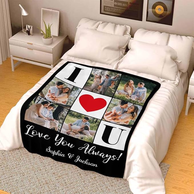 Ships Next Day, Custom Photo Blanket Personalized Valentines Day Blanket for Boyfriend Girlfriend, Couples Blanket I Love You Valentine's Day Birthday Gifts for Wife Husband Him/Her
