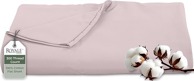 Royale Linens 300 Thread Count 100% Long Staple Combed Cotton Flat Sheet - Super Soft - Top Sheets - Queen Flat Sheet Sold Separately - Breathable, Cool & Crisp Percale Sheets Only (Queen, Lavender)