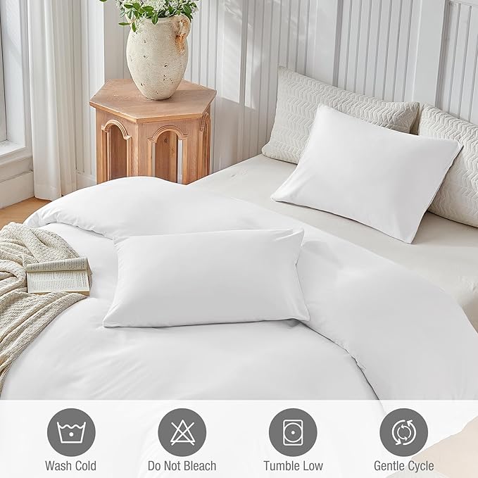 Lekesky King Size Duvet Cover Set, White Duvet Cover, Ultra-Soft Microfiber 3 Pieces Comforter Cover with Zipper and Corner Ties, Includes 2 Pillowcases 20"x36"