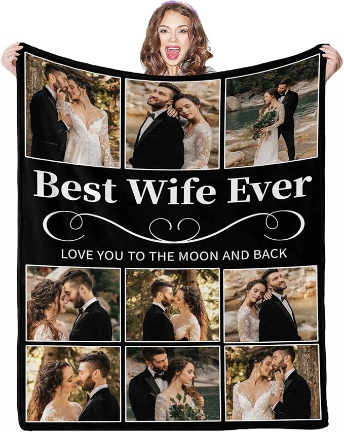 Custom Blanket with Picture, 9 Photos Customized Blankets Photo Blankets Customize Couples Personalized Gifts for Girlfriend Boyfriend Gifts