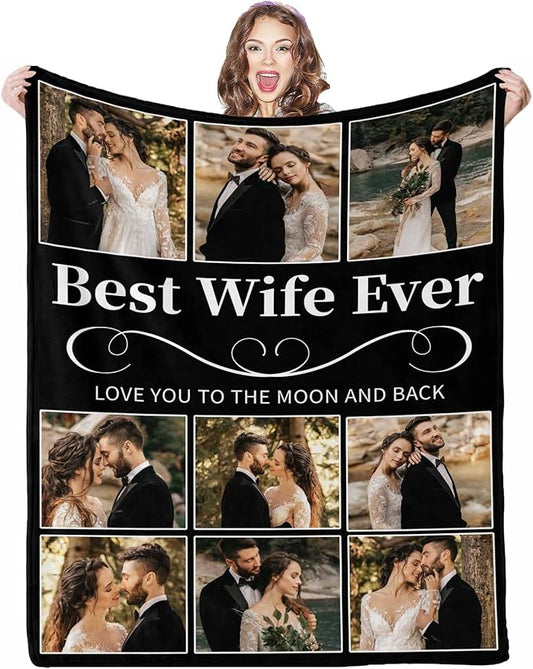 Custom Blanket with Picture, 9 Photos Customized Blankets Photo Blankets Customize Couples Personalized Gifts for Girlfriend Boyfriend Gifts