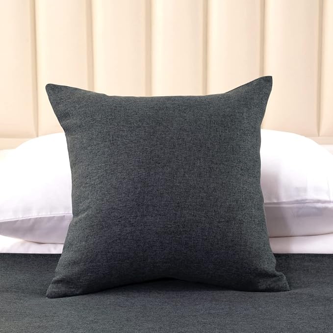 AMBERIS 2 Pillowcases (45×45cm)(Without Insert) Dark Grey, Imitation Linen Decorative 2 Pillowcases (Without Insert) for Home Hotel