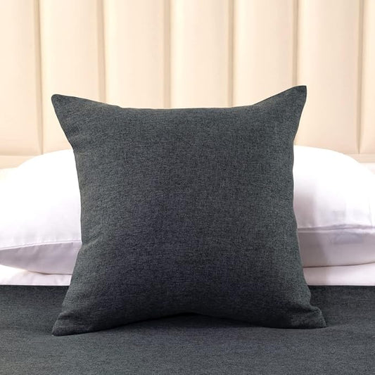 AMBERIS 2 Pillowcases (45×45cm)(Without Insert) Dark Grey, Imitation Linen Decorative 2 Pillowcases (Without Insert) for Home Hotel