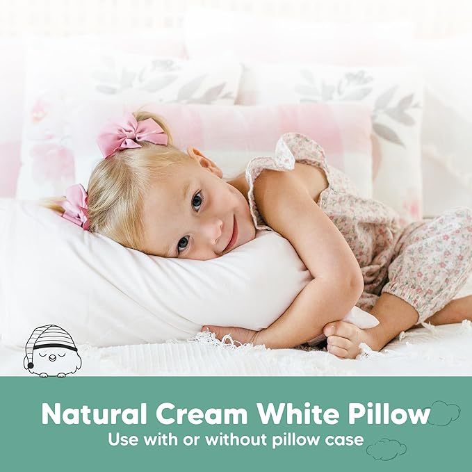 KeaBabies 1-Pack Toddler Pillows 2 Year Old to 5-13x18 Soft Organic Cotton Kids Pillow for Sleeping, Travel, School, Daycare, Nap, Toddler Bed, Machine Washable, Without Pillowcase (Soft White)