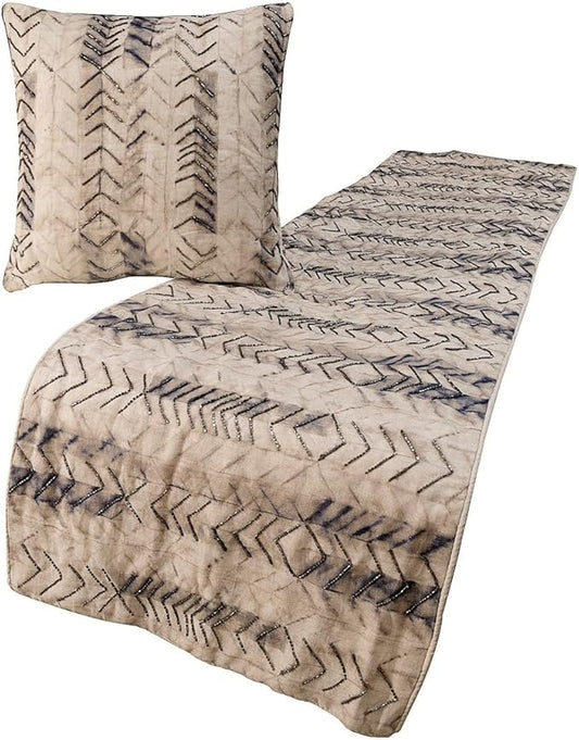 The HomeCentric King Queen Twin Grey Decorative Full 68"x18" Bed Runner with Pillow Cover, Tie & Dye Beaded Bed Scarf on Cotton Fabric - Tie Dye Chevy