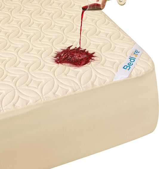 BEDLORE Waterproof Mattress Protector, California King Size Noiseless Mattress Pad with Deep Pocket 6"-18" Depth, Soft Breathable Bed Mattress Cover Washable for Home, Bedroom, Hotel (Beige)