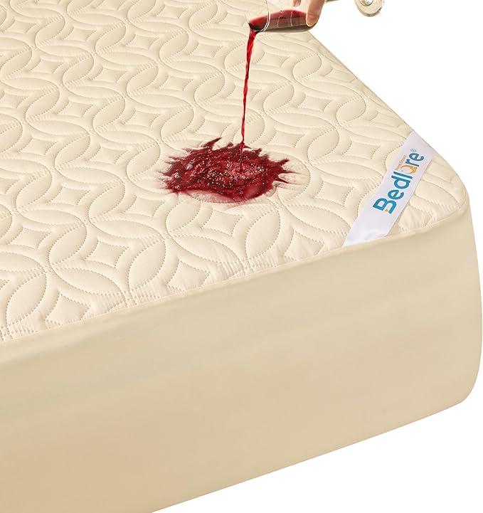 BEDLORE Waterproof Mattress Protector, King Size Noiseless Mattress Pad with Deep Pocket 6"-18" Depth, Soft Breathable Bed Mattress Cover Washable for Home, Bedroom, Hotel (Beige)