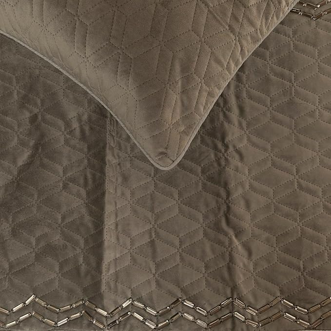 The HomeCentric King Queen Twin Gray Handmade CA King 86"x18" Bed Runner with 2 Pillow Cover, Quilted & Crystals Bed Scarf on Velvet Fabric - Grey Diamond Symphony