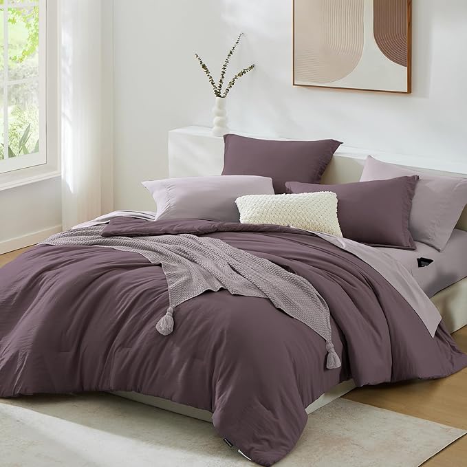 WRENSONGE Full Size Comforter Set- 7 Pieces Artic Plum Bed in a Bag Full Size Comforter with Fitted Sheet, Flat Sheet, 2 Pillow Shams, 2 Pillowcases, Warm Bedding Sets for All Season