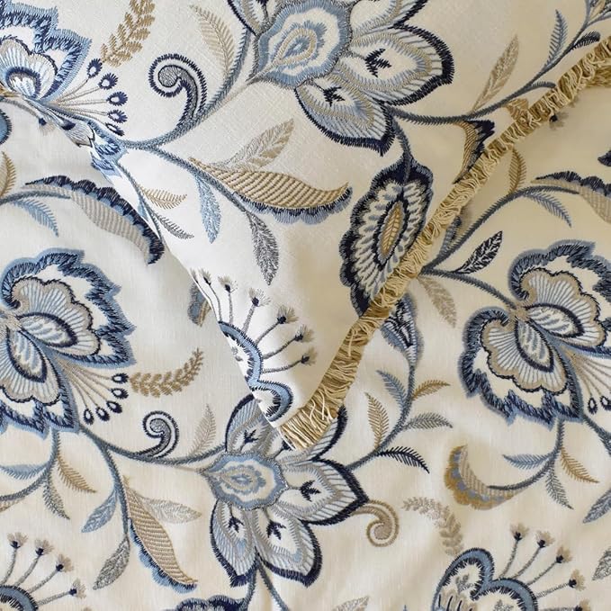 The HomeCentric King/Queen/Twin Blue Designer King 90"x18" Bed Runner Without Pillow Cover, Floral, Embroidered, Jute Lace & Lace Bed Scarf on Cotton Fabric - Morning Glories