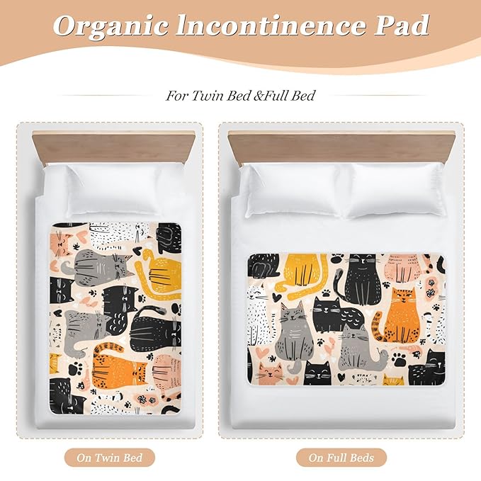 Waterproof Bed Pad Reusable Changing Pad Toddler Mattress Protector Large Pee Pad Baby Diaper Pad Soft Washable Liner Cute Beige Cat