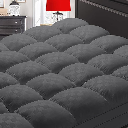 Mattress Topper Twin,Extra Thick Mattress Pad Cover for Back Pain,Cooling Mattress Protector with 8-21 Inch Deep Pocket,Overfilled Down Alternative Filling,Grey