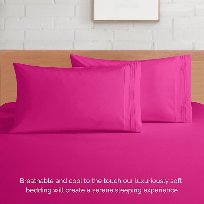 Elegant Comfort Luxurious 1500 Premium Hotel Quality Microfiber 4-Piece Sheet Set, 18-24 Inches Deep - Extra Deep Pocket Sheets - Ultra Soft 4PC Deep Pocket Sheets, Twin/Twin XL, Hot Pink