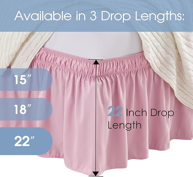 FreshCulture Full Bed Skirt, Elastic Wrap Around Bed Skirt Full Bed, Easy Fit with 22-Inch Tailored Drop, Hotel Quality Dust Ruffle for Full Size Bed, Bed Skirt Full Size (Dusty Pink)