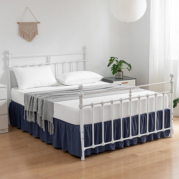 Bed Skirt King Size Ruffled Bed Skirts with Split Corners,16 Inch Drop Dust Ruffle Bed Skirt with Platform, Blue, King - 16" Drop