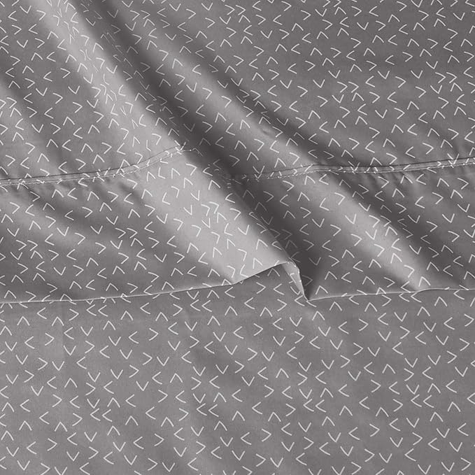 Amazon Basics Lightweight Breathable Brushed Microfiber Wrinkle Resistant 3-Piece Bed Sheet Set with 14-Inch Deep Pockets,Twin,Gray Arrows,Printed,(Pack of 4)