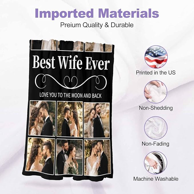 Custom Blanket with Picture, 9 Photos Customized Blankets Photo Blankets Customize Couples Personalized Gifts for Girlfriend Boyfriend Gifts