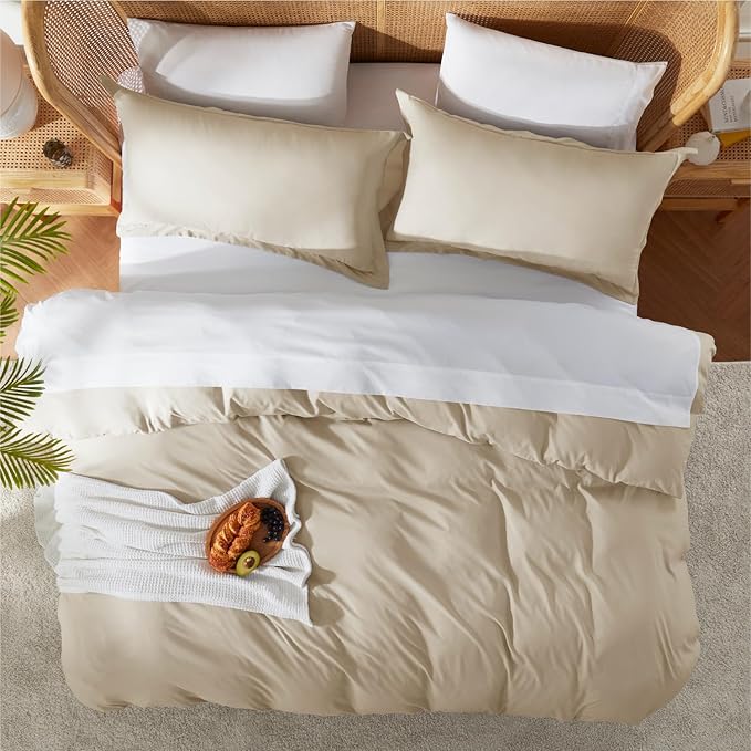 Nestl Twin Duvet Cover Set - Soft Double Brushed Beige Cream Duvet and Pillow, Twin/Twin XL, 2 Piece, Button Closure, 68x90 inches