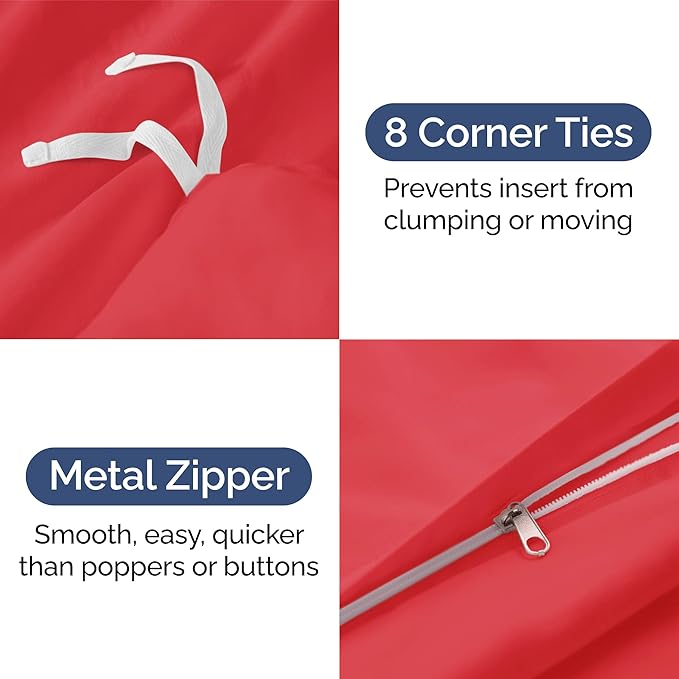 Duvet Cover Queen Size - Extra Soft Queen Size Duvet Cover - Lightweight, Breathable & Cozy - Easy Care & Fade Free with Zipper Closures & Ties - 90" x 90" Inches - (Red) Comforter Not Included