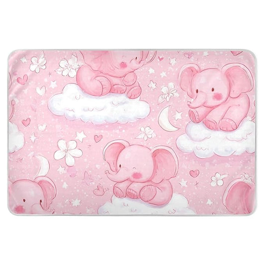 Waterproof Bed Pad Reusable Changing Pad Toddler Mattress Protector Large Pee Pad Baby Diaper Pad Soft Washable Liner Pink Elephants Clouds Flowers