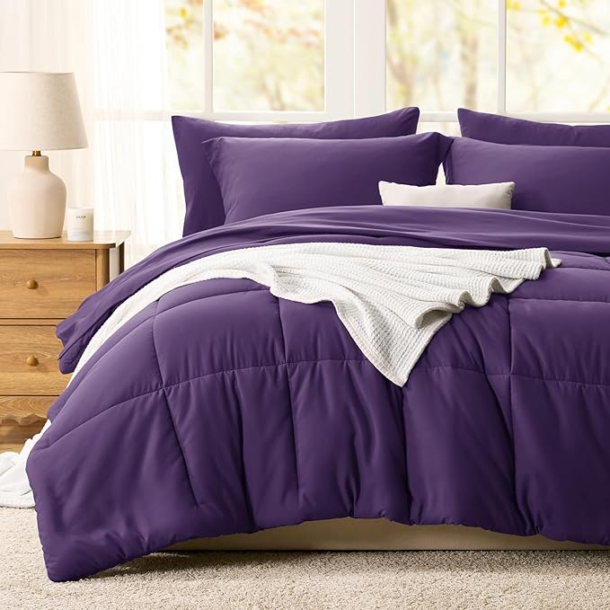 CozyLux Queen Comforter Set Purple - 7 Pieces Bed in a Bag Queen, All Season Breathable Bedding Sets, Oeko-Tex Certified Bed Set with Down Alternative Comforter, Sheets, Pillowcases & Pillow Shams