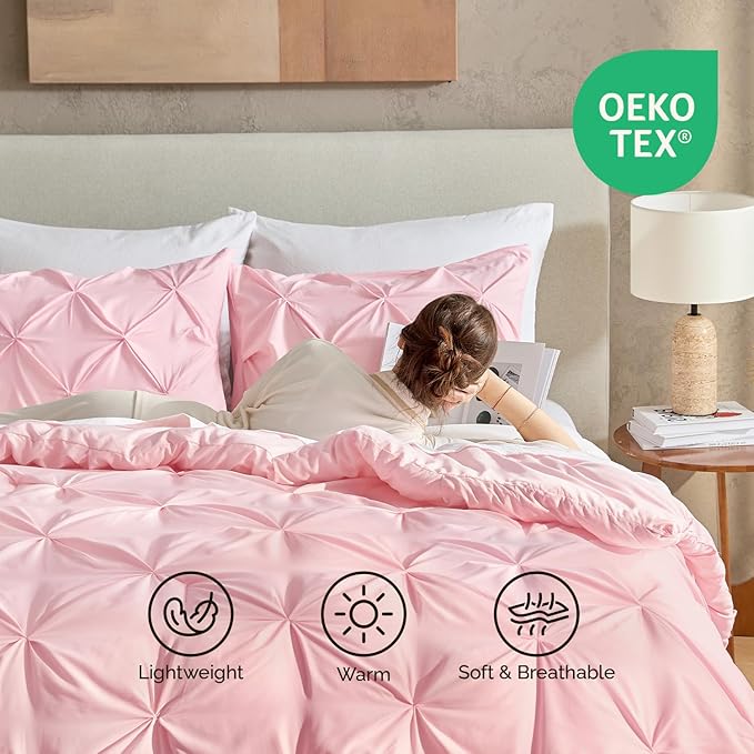 Andency Pink Full Size Comforter Set (79x90Inch), 3 Pieces Soft Lightweight Cute Pinch Pleat Comforter Set for Kids Girls Teens, All Season Western Warm Down Alternative Bed Set for Dorm Bedroom