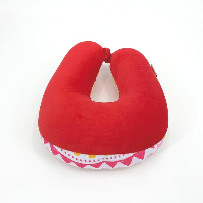Bookishbunny U Shaped Micro Beads Microbead Neck Head Support Travel Pillow, 12"x12"x4" (WavePinkRed)