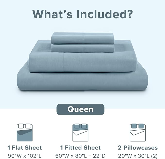 Comfort Spaces Extra Deep Pocket, 100% Cotton Sheets Queen Fits up to 24" Mattress, Breathable, Naturally Cool Cotton, Soft Cotton, All Seasons Sheet Set, Blue 4 Piece
