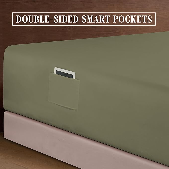 Elegant Comfort Luxurious 1500 Premium Hotel Quality Microfiber 4-Piece Sheet Set, 18-24 Inches Deep - Extra Deep Pocket Sheets - Ultra Soft 4PC Deep Pocket Sheets, King, Sage/Green