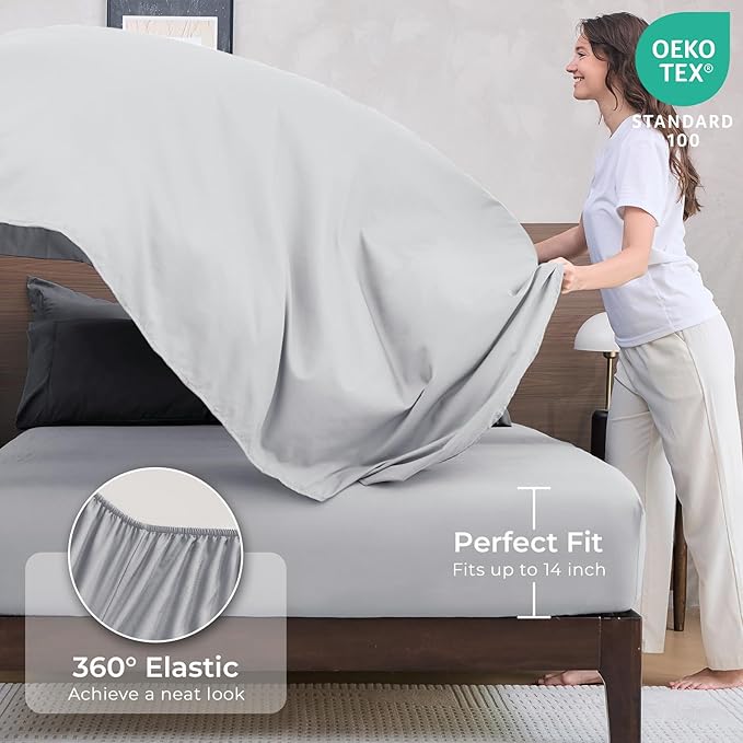 HEVUMYI 120x98 Oversized King Comforter Set - 7-Piece All Season Bed in a Bag Oversized King, Ultra Soft Bedding Set with 120 x 98 Comforter, Flat Sheet, Fitted Sheet, Pillowcases, Dark & Light Grey