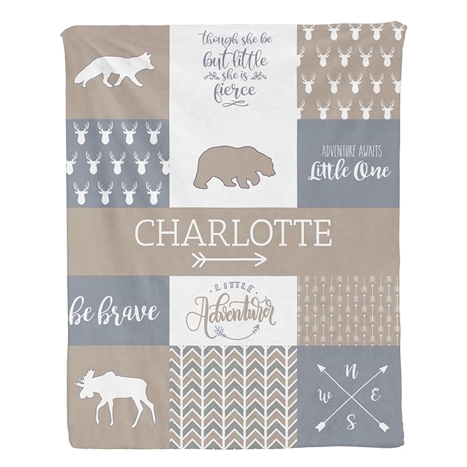 Personalized Baby Blankets for Girls, Personalized Baby Gifts,Best Gift for Baby, Newborn, Woodland Baby Blanket, Super Soft Polyester, Shower Gifts for Nursery, Mocha Meringue