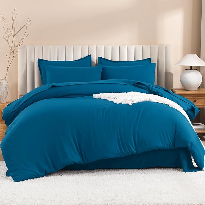 Litanika Comforter King Size Set Teal - 7 Pieces Bed in a Bag King Bedding Comforter Sets, Plain Lightweight Bed Set with Comforter, Sheets, Pillowcases & Shams