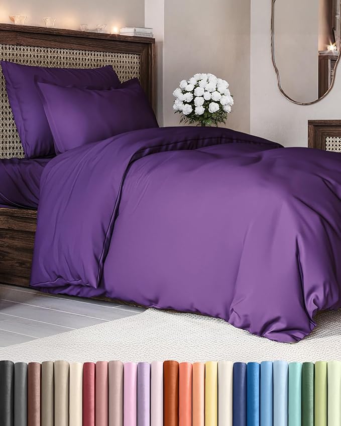 Duvet Cover Twin/Twin XL Size - Extra Soft Twin/Twin XL Size Duvet Cover - Lightweight & Breathable & Fade Free with Zipper Closures and Ties - 68" x 90" Inches - (Purple) Comforter Not Included