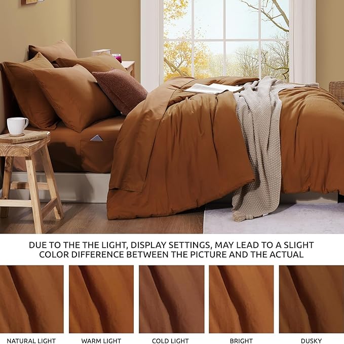 WRENSONGE Super King Plus Comforter Set- 7 Pieces Terracotta Bed in a Bag Super King Plus with Fitted Sheet, Flat Sheet, 2 Shams, and 2 Pillowcases- Warm Bedding Sets for All Season