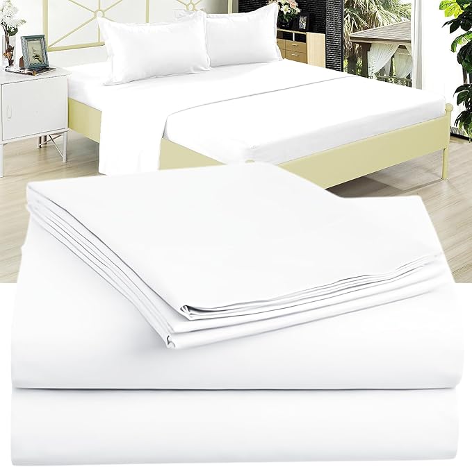 Twin XL Bed Sheets - 100% Microfiber Double Brushed Sheet Set - Extra Soft & Wrinkle Free - 15" Deep Pockets - Dorm & Hospital Bedding - 3 PC Set (White)