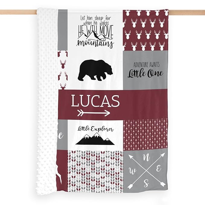 Personalized Baby Blanket Custom Blanket with Name for Newborn Baby Boy Nursery Blankets Gifts Customize Baby Blankets 35x45in Newborn Holiday Shower Gift, Deep Red